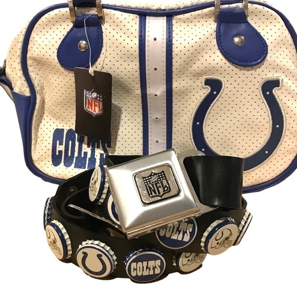Vintage NFL Colts Accessories Bottle Cap Seat Belt Opener Handbag Mini Bag Tags